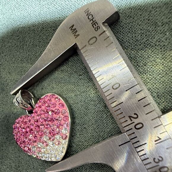 Sparkling Ombre Heart Pendant – Stainless Steel with Pink & Clear Crystals - Picture 9 of 17
